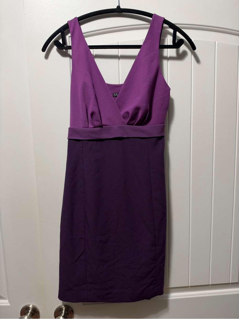 Armani exchange Sleeveless V-Neck Purple Colorblock Dress cut out back size 8